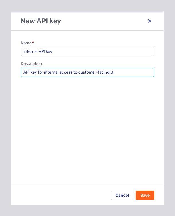 New API key fly-in page