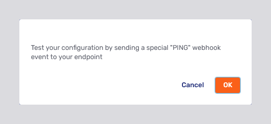 Modal dialog for <strong>Send ping event</strong>