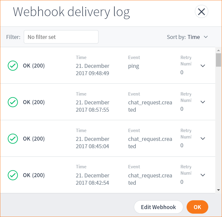 webhooks new webhook 7a delivery log