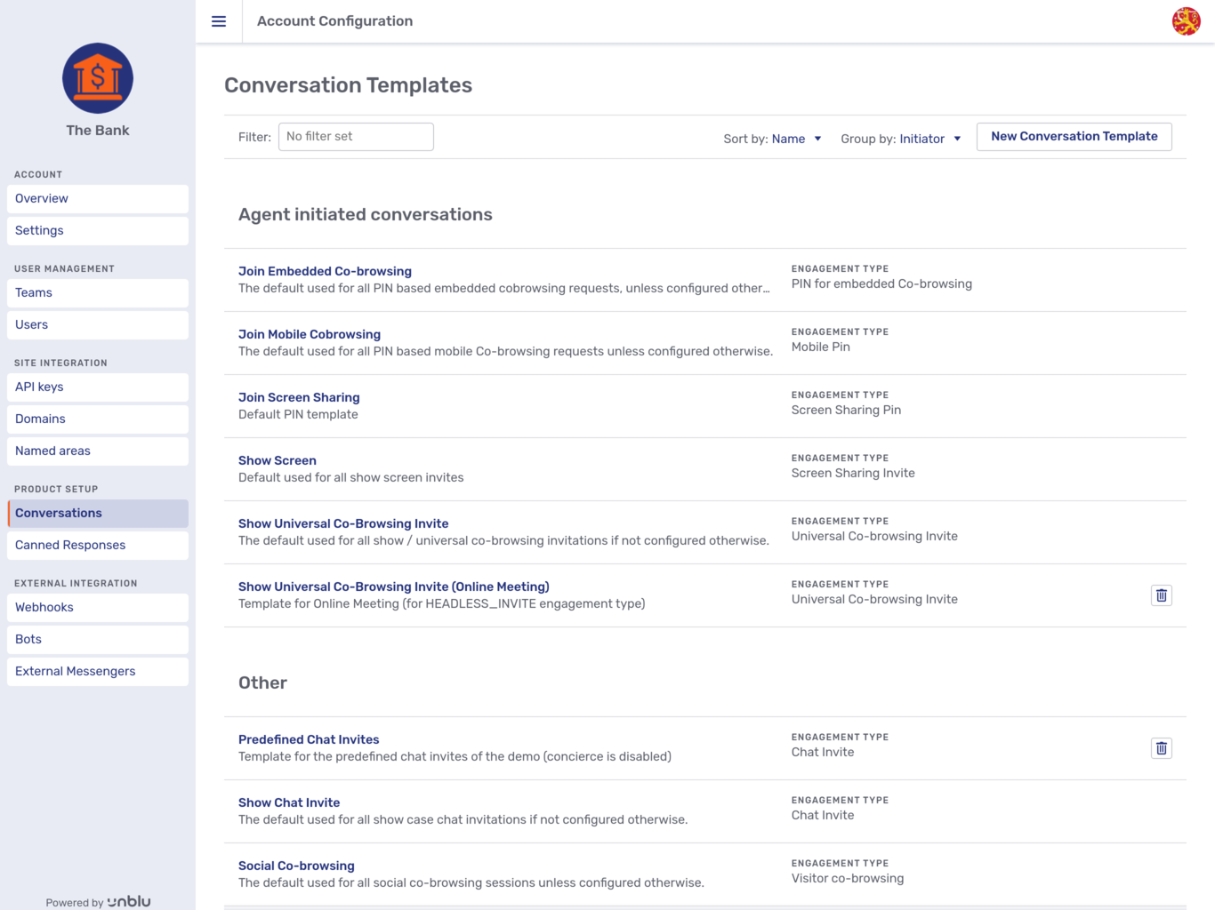 Conversations overview: overview of conversation templates