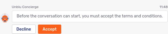 Concierge agent onboarding: ack terms and conditions