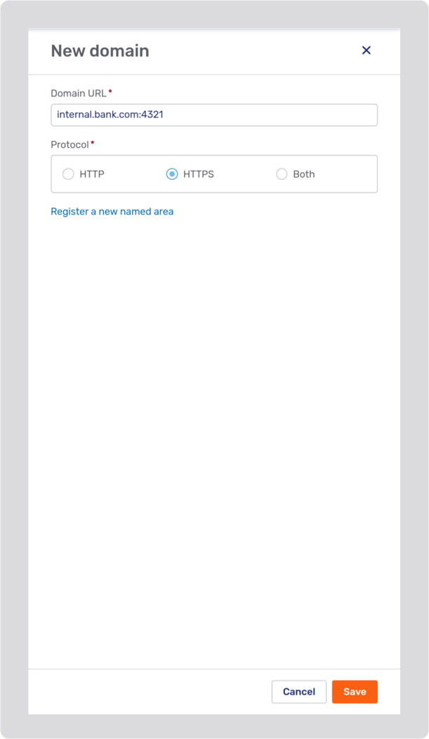 New domain modal page