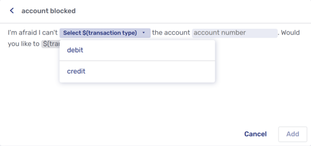Selecting the value for a multiple-choice placeholder in a canned response