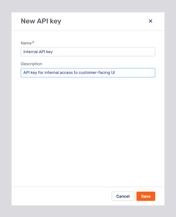 New API key modal page