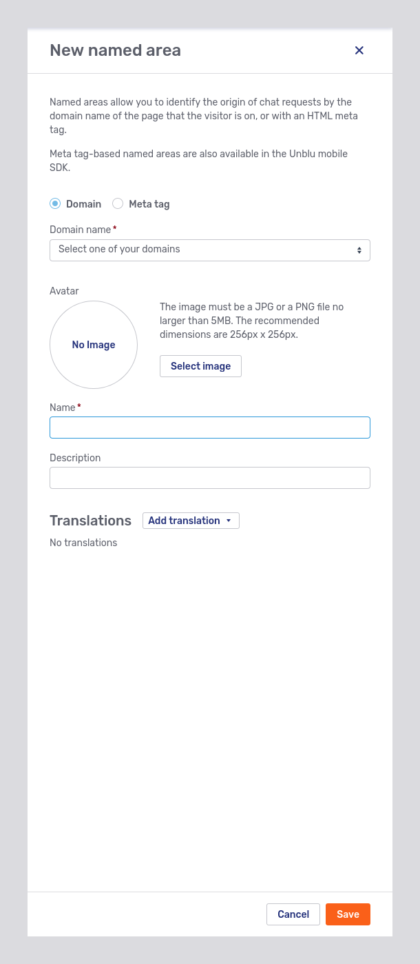 New named area modal page