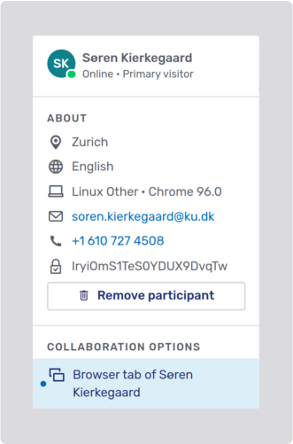 Avatar dropdown displaying information on an authenticated participant