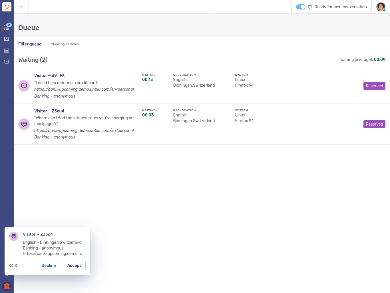 Agent Desk queue with automatic queue dispatching enabled