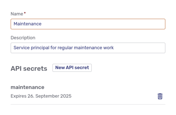 Service principal details page