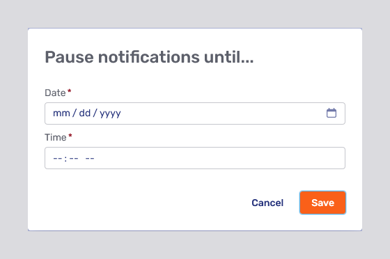 Modal dialog to pause notifications for a custom time