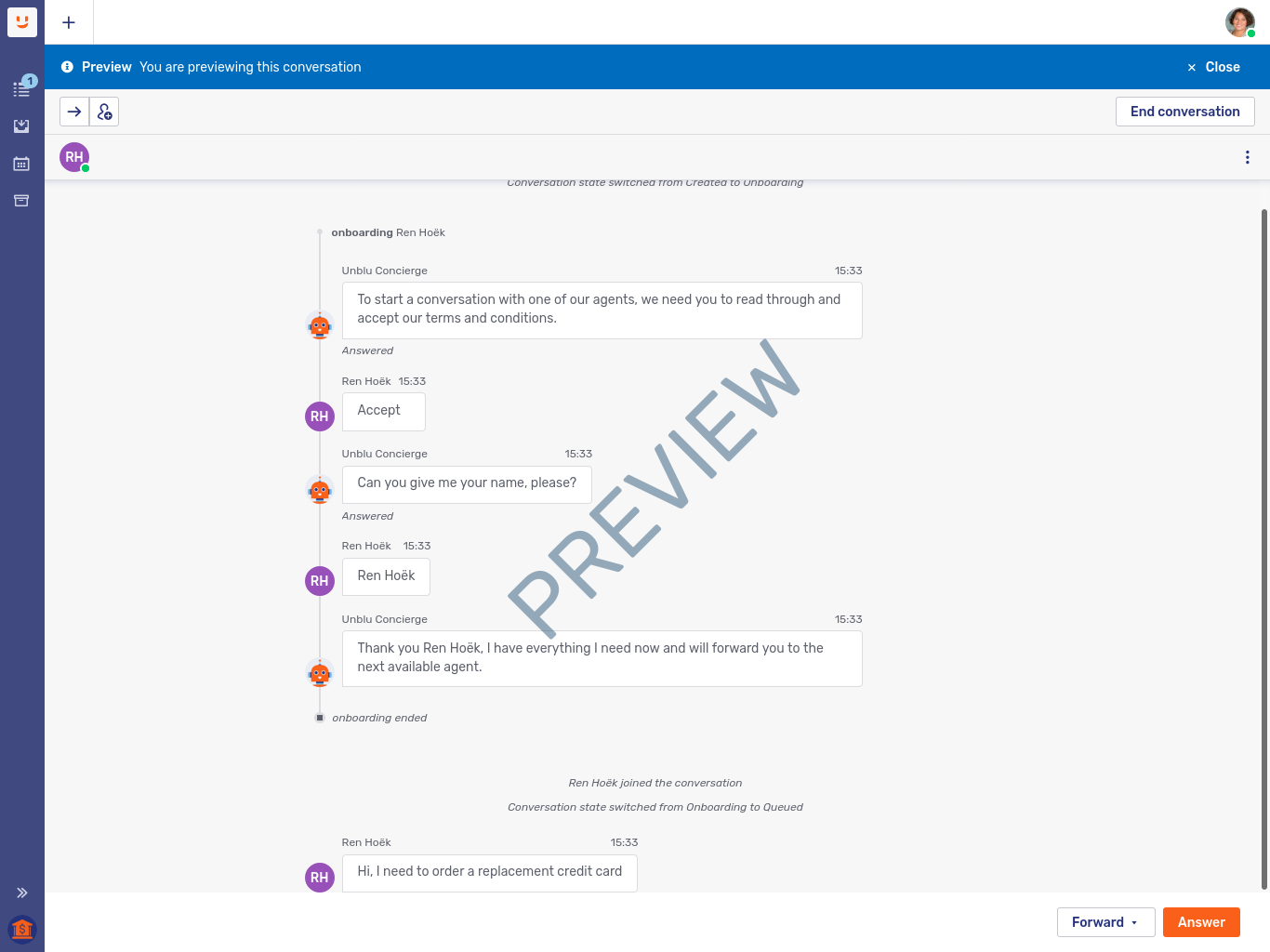 Conversation preview in Agent Desk queue