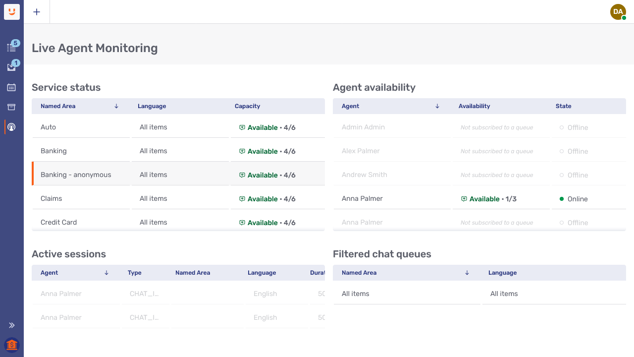 Agent monitoring with one agent selected