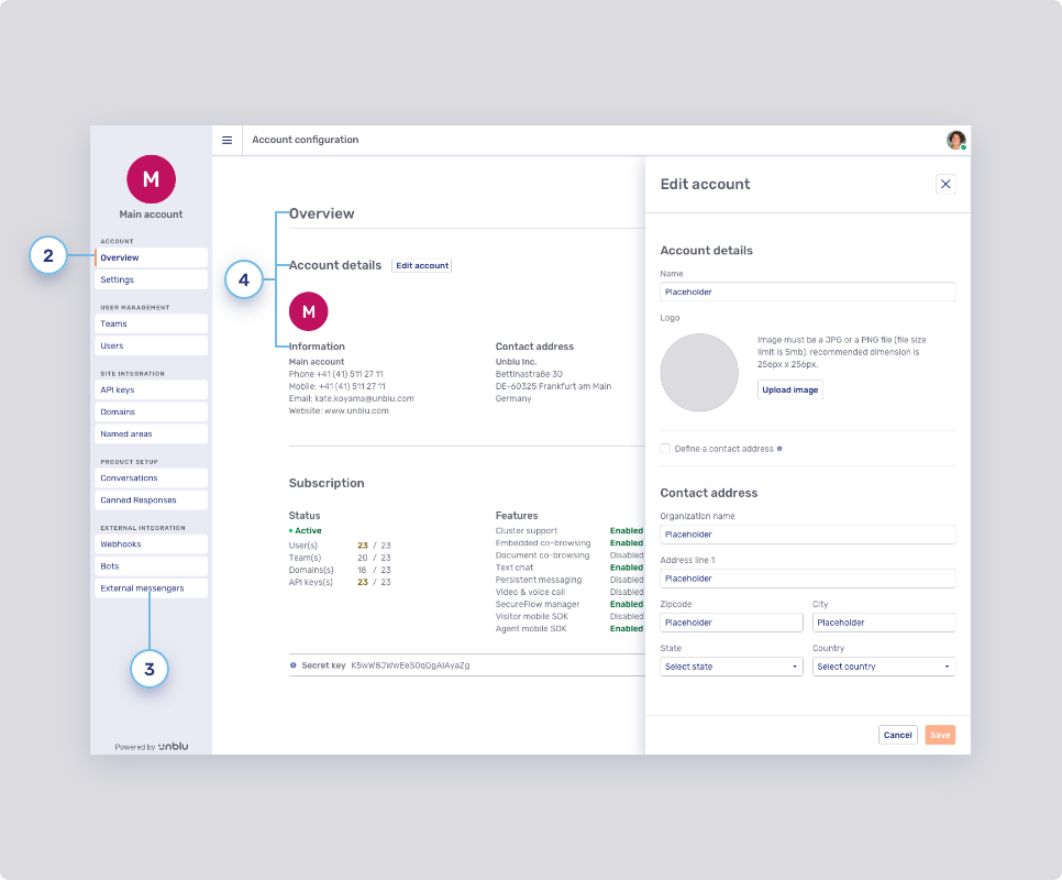 Account Configuration interface sidebar