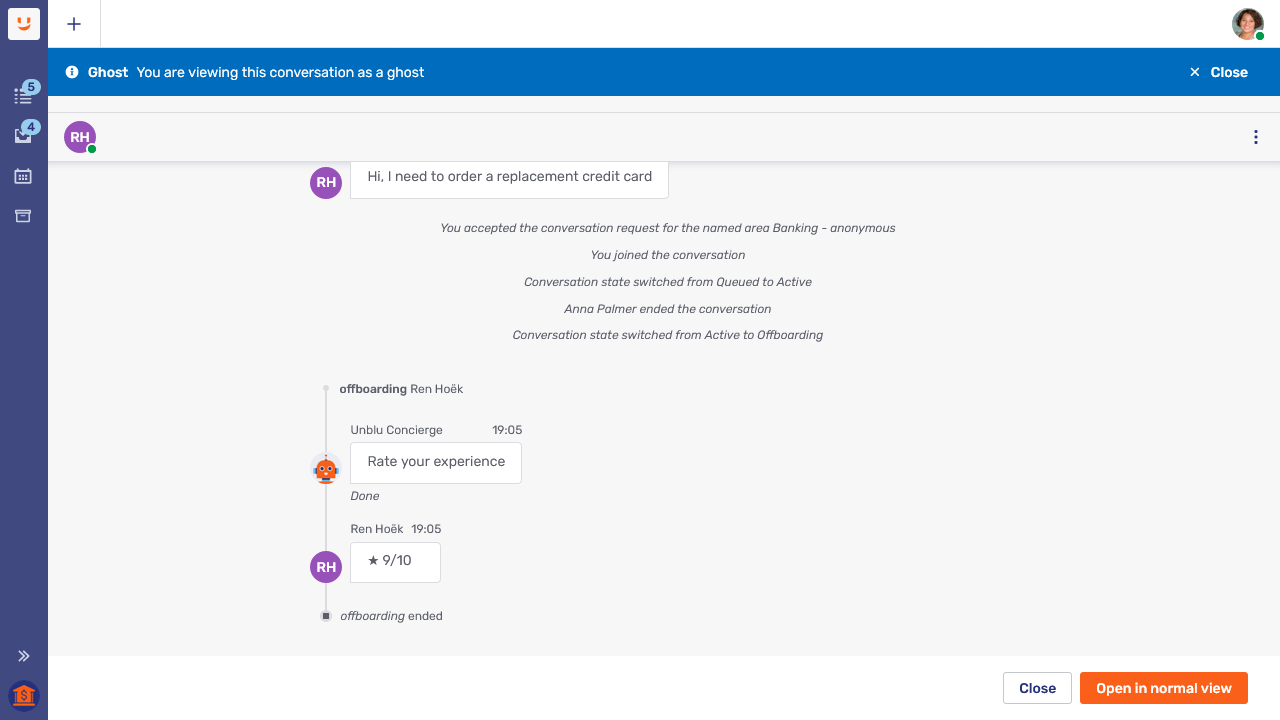 Ghost view of a conversation in the Agent Desk