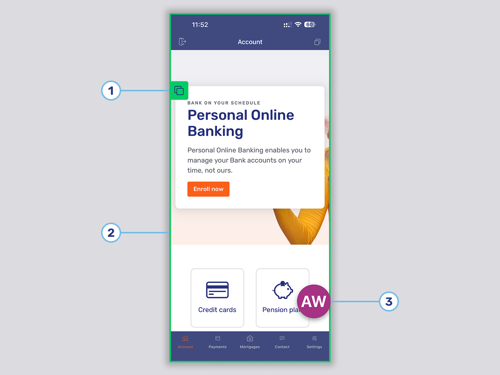 Action button and capturing frame of co-apping indicator