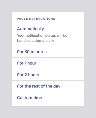 Pause notifications menu