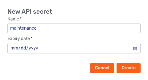 Modal dialog to create a new API secret for a service principal