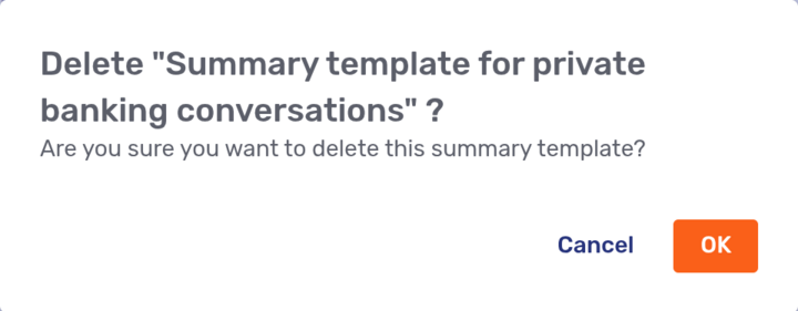 Modal dialog displayed after clicking the summary template delete button