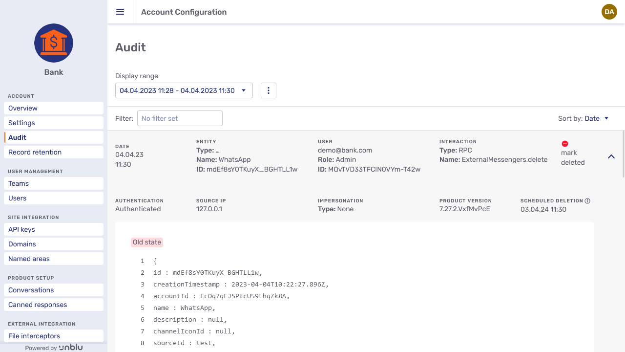 Expanded audit log entry