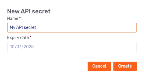 Modal dialog when creating a new API secret
