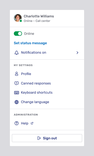 Agent Desk settings for a user with access to the Account Configuration interface