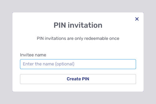 PIN invitation fly-in page